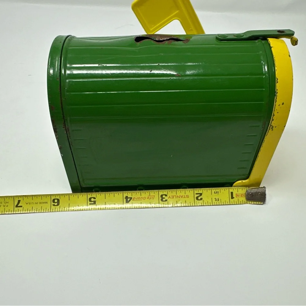 Vintage EUC John Deere green Mailbox Piggy Bank Farmhouse Tractor green yellow - Picture 11 of 11